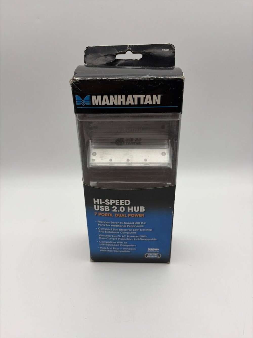 Manhattan Hi-Speed USB 2.0Sharing Hub 7 ports Dual Power New Open Box